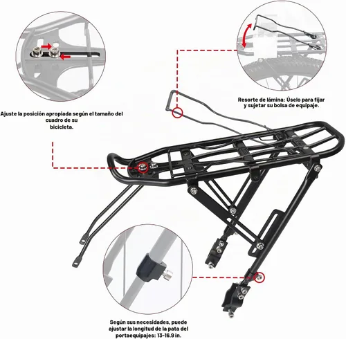 Vista 4 de WEEROCK Portaequipajes para bicicletas de 24 a 29 pulgadas, soporte de carga ajustable de aleación de aluminio, para bicicletas de 24 a 29 pulgadas