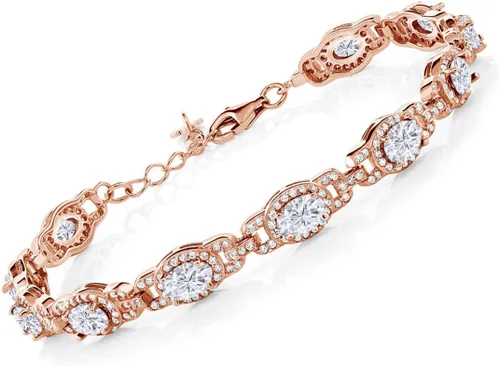 Vista 90 de Gem Stone King 18K Rose Gold Plated Silver Oval Gemstone Birthstone Tennis Bracelet For Women Oval 6X4MM 7 Inch With 1 Inch Extender Fine