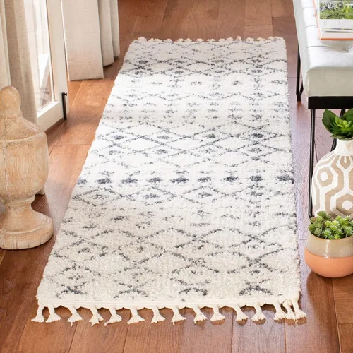 Vista 10 de SAFAVIEH Berber Fringe Shag Collection - Alfombra decorativa de 2 pies 2 pulgadas x 4 pies, color crema y gris oscuro, diseño que no desprende