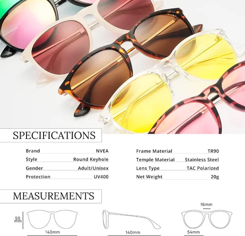 Vista 6 de NVEA Gafas de sol redondas vintage polarizadas para mujer protección UV400 estilo retro clásico