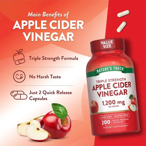 Vista 9 de Nature's Truth Cápsulas de vinagre de sidra de manzana 1200 mg 200 pastillas