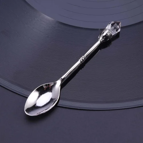 Vista 7 de Cuchara de café retro con cabeza de diamante incrustada, elegante cuchara agitadora pequeña estilo corte europeo para café, helado y postre, 4.13