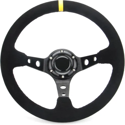 Vista 9 de Volante universal de carreras de 6 pernos 320mm 12.5" de cuero genuino negro con agarre, marco de aluminio, volante deportivo de llanta profunda