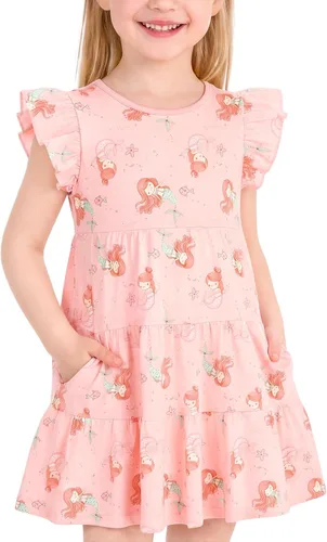 Vista 15 de Vestido casual para niñas, de algodón suave, manga corta, transpirable, acampanado, para adolescentes, talla 2T, 3T, 4T, 5, 6, 7, 8, 9, 10, 12, 13