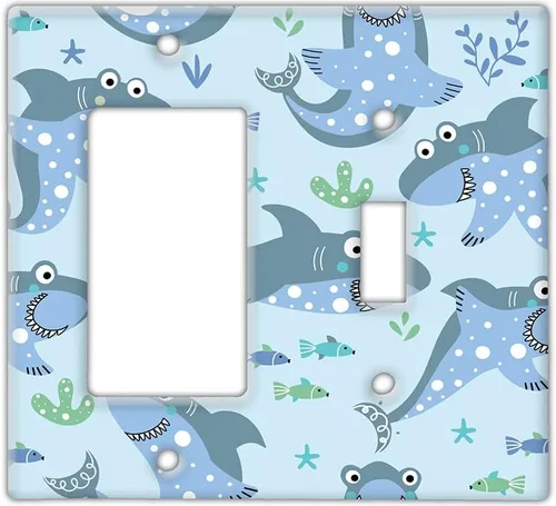 Vista 6 de Decorative Wall Switch Cover Plate - Baby Shark Decor Switch Plate - Makes a Great Nursery Decor With Lots of Blues (Double Blank Cover)