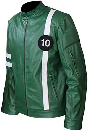 Vista 4 de Green Ben-10 - Chaqueta de motociclista para adultos Tennyson Alien Swarm Ryan Kelly de piel sintética ultra suave
