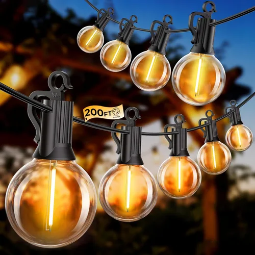 Vista 12 de Guirnalda de luces para exteriores, 25 pies, 12 bombillas LED, IP65, impermeable, conectable, G40, luz de patio exterior para patio trasero, porche