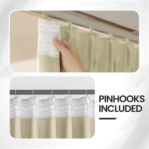 Vista 3 de Cortinas opacas de terciopelo beige para dormitorio de 52 x 72 pulgadas de largo, juego de 2 paneles - Cortinas con bloqueo de luz UV y reducción