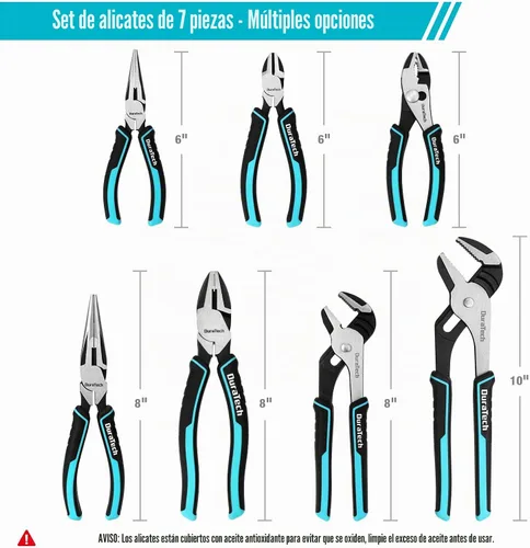 Vista 3 de DURATECH Juego de alicates de 7 piezas con estuche enrollable, construcción Cr-Ni de alta calidad
