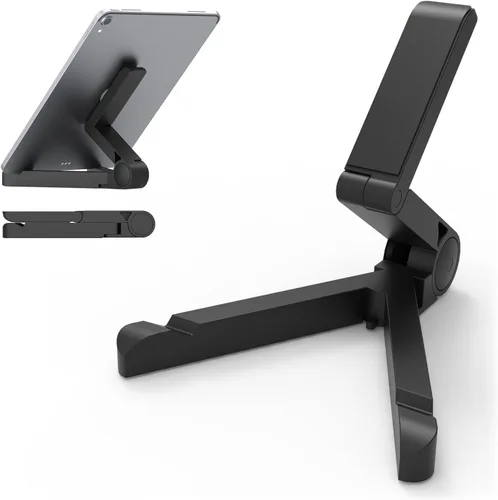 Vista 7 de Kado Soporte para tablet con soporte para cable, aleación de aluminio, negro, totalmente ajustable, plegable, soporte de teléfono de escritorio