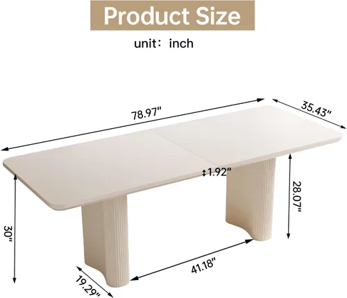 Vista 2 de Guyii Mesa de comedor grande blanca de 79 pulgadas para 8 mesas de comedor modernas de 8 plazas, mesa rectangular Kichen para comedor, restaurante