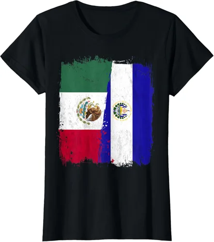 Vista 46 de Camiseta con la bandera mexicana de El Salvador con la mitad de la bandera mexicana de El Salvador