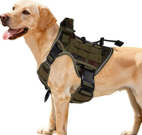 Vista 57 de Arnés táctico para perros grandes, chaleco reflectante ajustable sin tirones con sistema Molle, control de grado militar K9 para entrenamiento