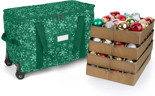 Vista 31 de Covermates Keepsakes Bolsa de almacenamiento ajustable para adornos, con asas de transporte, protección acolchada, ruedas dobles, almacenamiento