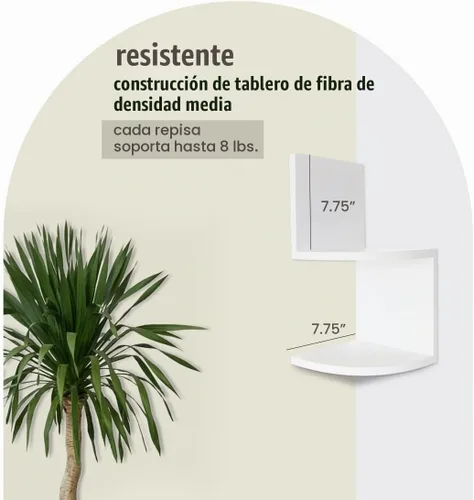 Vista 3 de kieragrace Priva - Estante esquinero de pared, juego de 2, blanco, 7.75 x 7.75 pulgadas