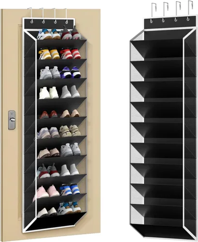 Vista 11 de KEEPJOY Organizador de zapatos sobre la puerta, organizador de zapatos colgante con 12 bolsillos de malla, organizador de zapatos para armario