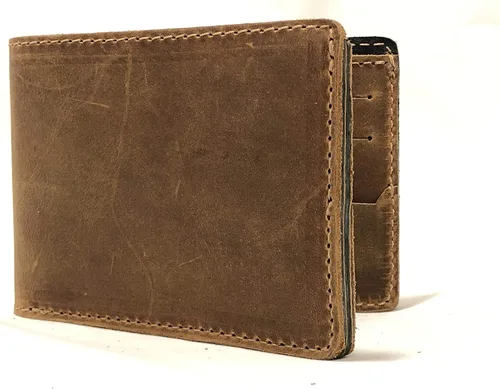Vista 2 de Anthology Gear - Cartera minimalista de cuero de grano completo con soporte para púas de guitarra (tabaco)