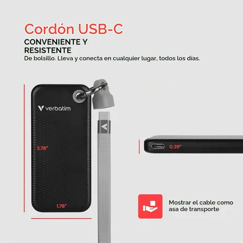 Vista 3 de Verbatim Pocket 1TB SSD externo USB 3.2 Gen 2 Hasta 1000MB/s