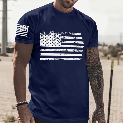 Vista 4 de Camiseta patriótica casual de verano para hombre, diseño de bandera americana, para el Día de la Independencia, 4 de julio, 1776
