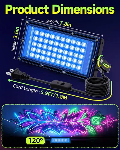 Vista 5 de 365nm 50W verdadero ULTRAVIOLETA LED luces negras
