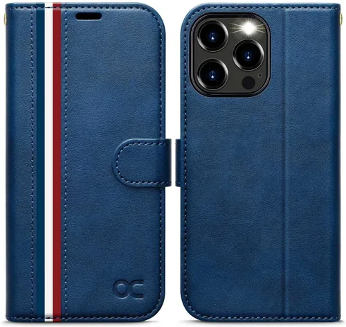 Vista 11 de OCASE Funda tipo cartera compatible con iPhone 15 Pro, de piel sintética, con tarjetero, bloqueo RFID, soporte para teléfono