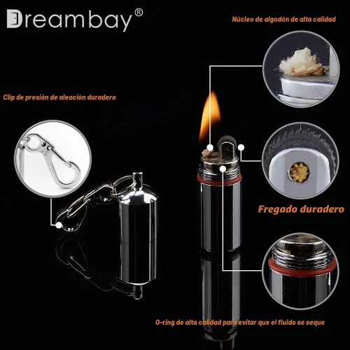 Vista 4 de Dreambay Paquete de 2 llaveros de maní EDC Mini encendedor impermeable para arranque de incendios, supervivencia y uso de emergencia