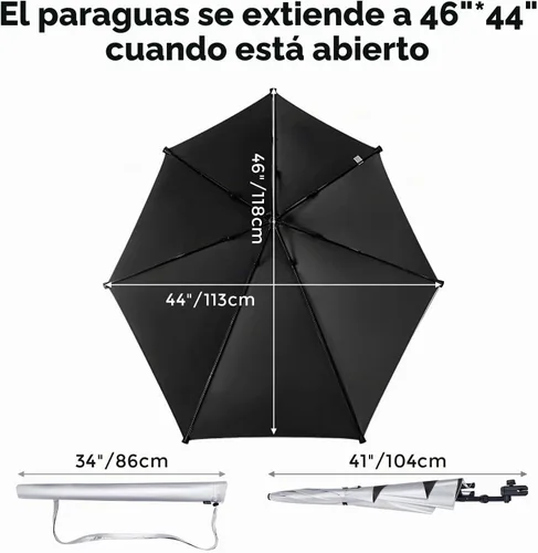 Vista 3 de G4Free Sombrilla de playa ajustable UPF 50+ XL con abrazadera universal para silla, cochecito, silla de ruedas, carrito de golf, grada, patio
