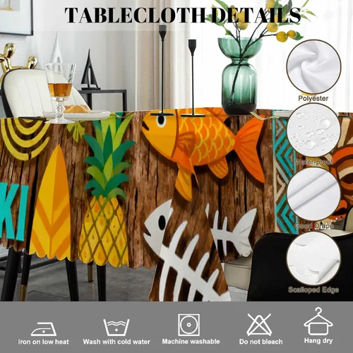 Vista 4 de Swono Mantel rectangular decorativo con patrón africano, exóticos geométricos de piñas, peces, mantel de poliéster para mesa de cocina para comedor