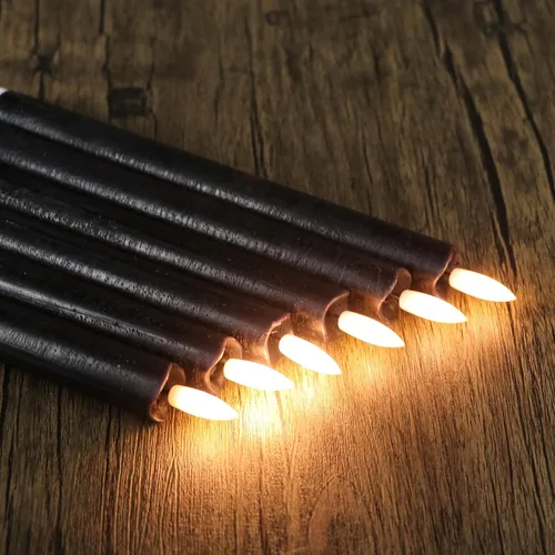 Vista 5 de GenSwin Velas cónicas negras sin llama parpadeantes con control remoto de 10 teclas, funciona con pilas, velas LED cálidas con mecha 3D