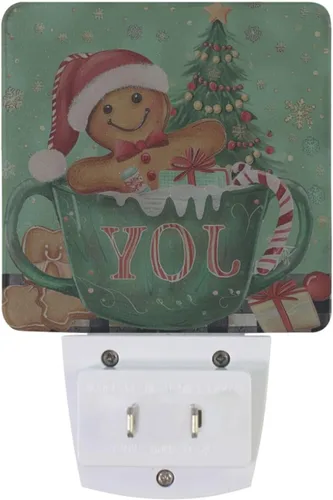 Vista 2 de Wusikd Juego de 2 luces de noche de hombre de jengibre de Navidad, con forma de copo de nieve, enchufables, luces nocturnas LED para dormitorio