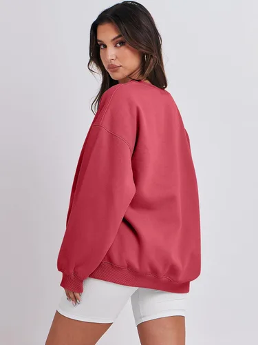Vista 4 de ANRABESS Sudaderas de gran tamaño con capucha para mujer, cuello redondo, sin botones, ropa casual de otoño, ropa de preparación, adolescentes