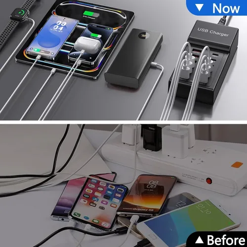 Vista 3 de Bloque de Cargador USB C Multi USB Estación de Carga 50W 12 Puertos Hub USB C Múltiple Tira de Carga USB para iPhone 13/14/15/16/Smartphone/Tablet