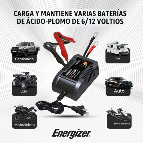 Vista 2 de Energizer - Cargador y mantenedor de batería de 2 amperios, cargador de batería inteligente de 9 pasos para coche, pantalla LCD, detección