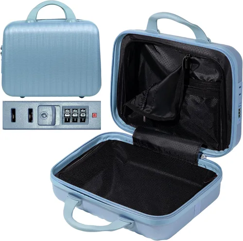 Vista 9 de Estuche de tren de maquillaje de 14 pulgadas, carcasa rígida portátil, estuche de viaje para cosméticos ABS con bloqueo de seguridad, caja