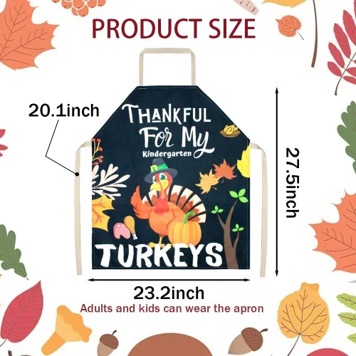 Vista 3 de Delantal de cocina de Acción de Gracias, delantal de cocina para hombres y mujeres, delantal de cocina de otoño, delantal de calabaza y pavo