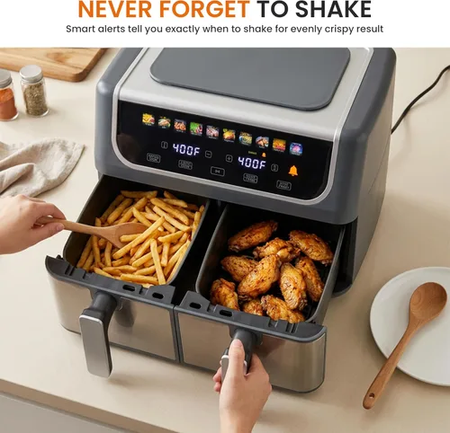 Vista 4 de [Usado] HealSmart Freidora de aire de doble zona de 9.5 cuartos de galón, horno freidora de aire multifuncional 10 en 1 de 1700 W, control de Negro