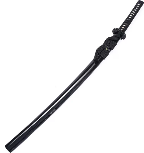 Vista 2 de siwode Katana - Espada samurái japonesa hecha a mano, aleación de dragón dorado Tsuba, acero de alto carbono 1060, 40 pulgadas Negro-No-BoHi