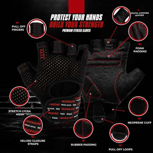 Vista 8 de QTF Quality Tech Field Workout Gloves for Men and Women – Weight Lifting Gloves for Gym - Breathable Fingerless Gloves for Wrist wrap Support
