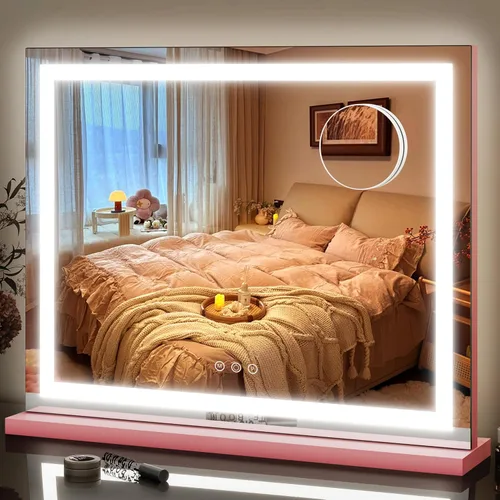 Vista 17 de FENNIO - Espejo de tocador con luces, espejo de maquillaje iluminado LED, pantalla táctil con 3 modos de iluminación, regulable, para mesa