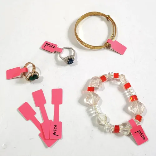 Vista 5 de 500 calcomanías autoadhesivas de precio de joyería en blanco para etiquetado de identificación de anillos, collares y aretes (rosa)