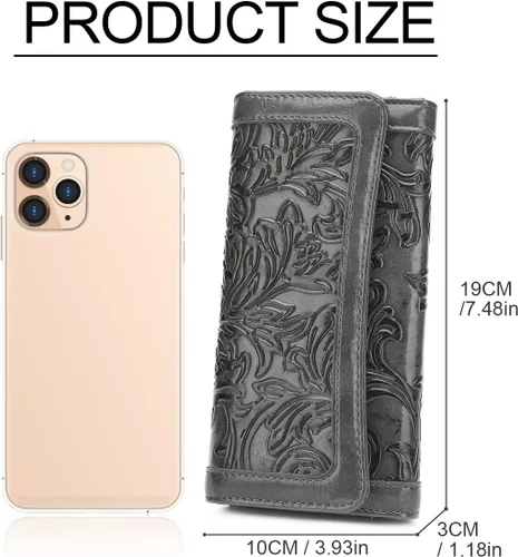 Vista 16 de MEITRUE Cartera de cuero para mujer, con bloqueo RFID, triple pliegue, con relieve, soporte para tarjetas, organizador de chequera para teléfono