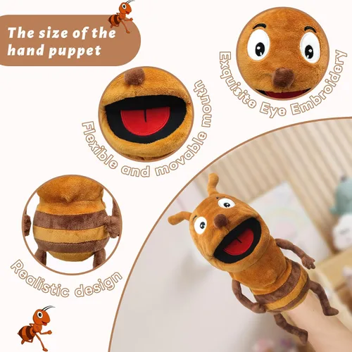 Vista 3 de Marioneta de Mano de Peluche Realista de 13", Marionetas de Animales Insectos para Niños Marioneta de Mano de Animal de Peluche Insecto con Boca