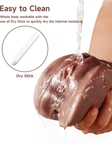 Vista 3 de 3 en 1 Masturbador Masculino de Bolsillo, Juguetes Sexuales para Adultos con Vagina Texturizada 3D y Ano Apretado y Palo Secante, Muñeca Sexual