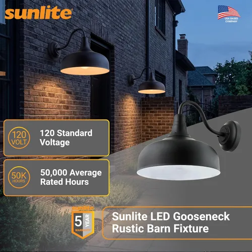 Vista 2 de Sunlite 81315-SU - Lámpara LED de cuello de cisne rústica, 30 vatios, 120 voltios, regulable, 700 lúmenes, vida útil de 50,000 horas, exterior