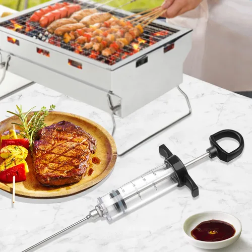 Vista 8 de Kit de inyector de carne de plástico Tri-Sworker para ahumador con 3 agujas de jeringa para inyectar sabores, ideal para inyectar adobo en pavo