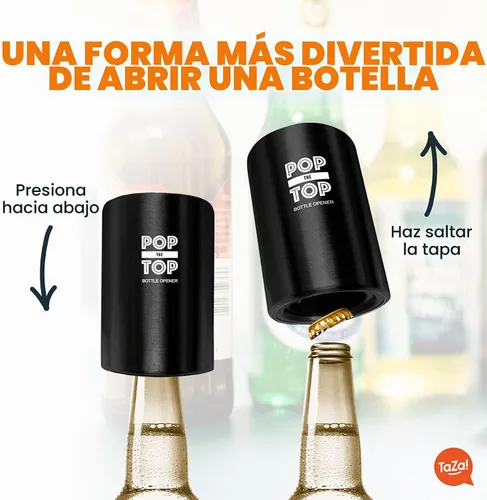 Vista 2 de Abrebotellas de cerveza Pop-the-Top (Negro): Abridor automático de tapas de botellas, herramienta de barra de presionar hacia abajo para que salte