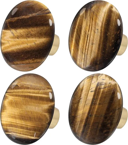 Vista 14 de Rockcloud Cajón de perilla de piedra de ágata con rayas negras naturales con tornillos, mango ovalado de piedras preciosas ásperas para armario Negro