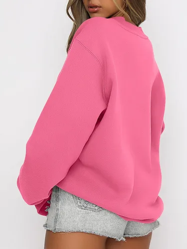 Vista 2 de ANRABESS Sudadera de manga larga para mujer, casual, cuello redondo, ajuste holgado, sudadera con capucha de forro polar para otoño