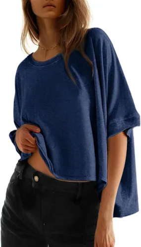 Vista 5 de Dokotoo -Camisetas de verano para mujer, color liso, holgadas, de gran tamaño, básicas