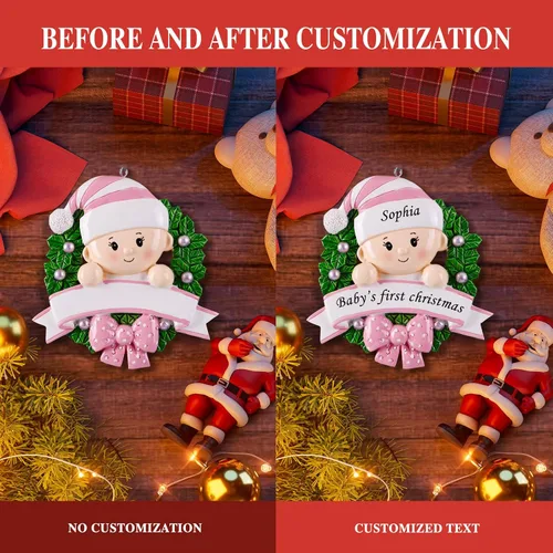 Vista 6 de Adorno Personalizado de Primera Navidad para Niña 2024 - Adorno de Primera Navidad de Resina para Niñas, Regalos Personalizados para Recién Nacidas